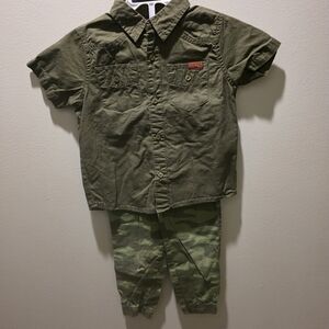 7 For All Mankind Olive Green Shirt with Red Accents